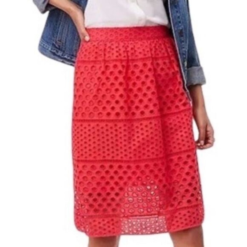 LOFT Coral Red Cotton Eyelet Skirt, Size 14